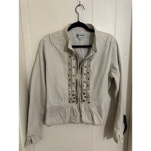 Y2K Yoki Women Cream Embellished Jacket Sequin Lace Trim Boho XL